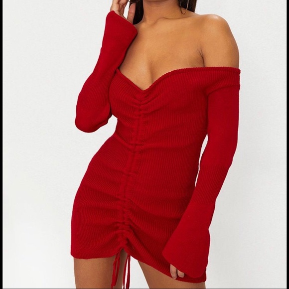 Red Ruched Dress - Picture 2 of 5